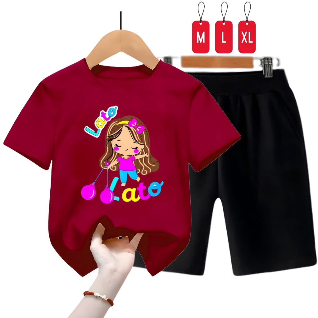 Hzl_outfit Kaos Setelan Anak Perempuan Lato Lato Princess/ Setelan Kaos Anak Anak