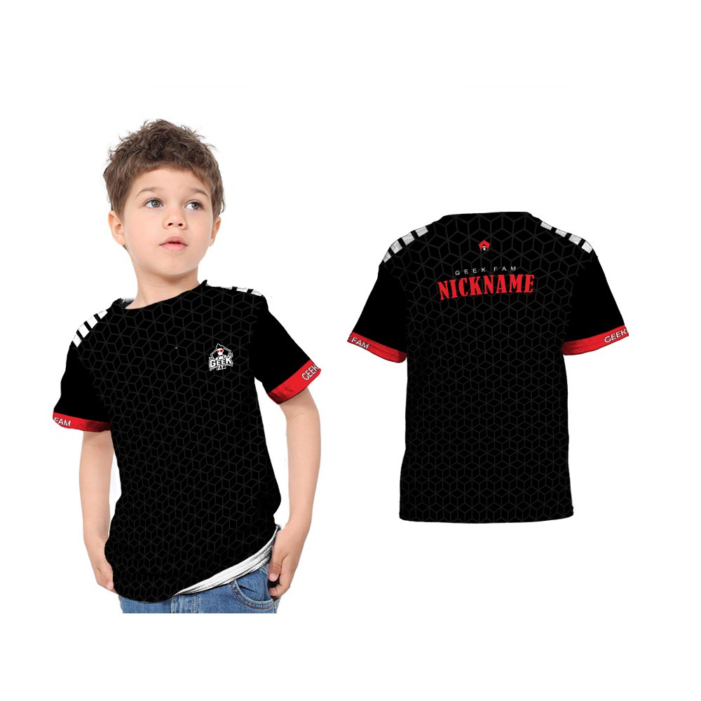 Baju Kaos Jersey  Anak GEEK FAM 2021 Esport Gaming Free Nickname Fullprint Cowok Laki Laki Prempuan 