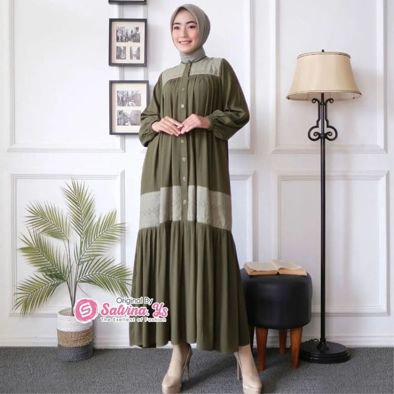 Gamis Midi by Salvina - Bahan Salima Crape Kombinasi Brukat