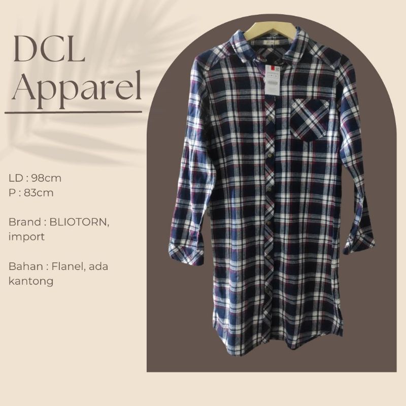 KEMEJA FLANEL WANITA / KEMEJA TUNIK / KEMEJA KOTAK-KOTAK IMPORT BRAND BLIOTORN