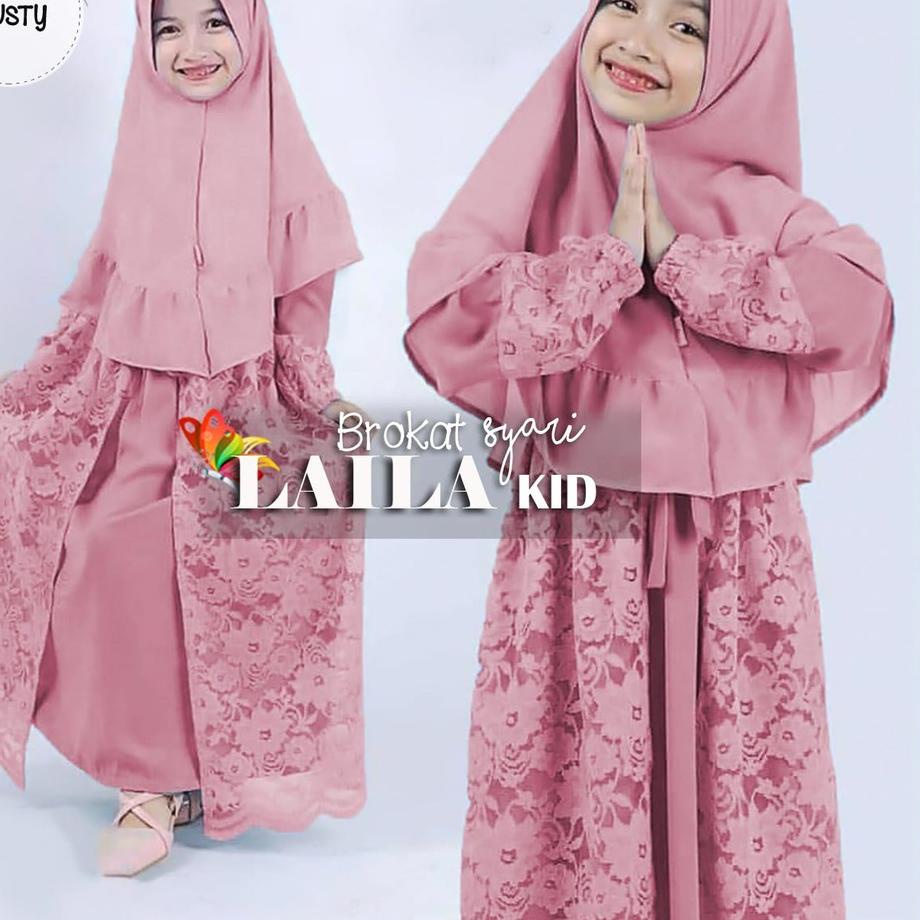 ✬ KID GAMIS SYARI BRUKAT LAILA | SETELAN DRESS MUSLIM DAN BERGO ANAK PEREMPUAN TANGGUNG MOSCREPE POL