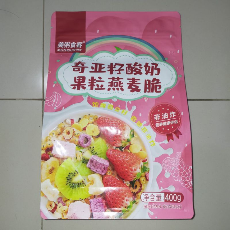 

MEI ZHOU SHIKE / Oatmeal Buah Chia Yogurt Renyah / HALAL / Berat Bersih 400 Gram / Makanan Pendamping Nutrisi Dan Kesehatan Tanpa Goreng
