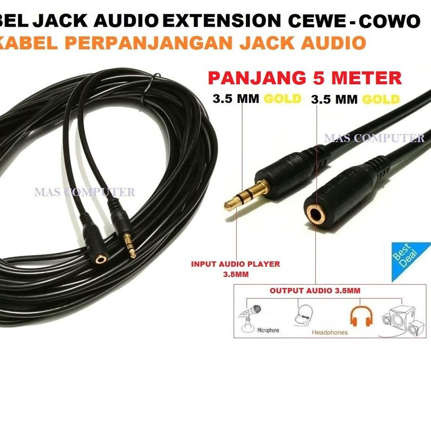 ✱ KABEL JACK AUDIO EXTENSION PANJANG 5 METER/JACK AUDIO AUX 3.5MM - 3.5MM/KABEL PERPANJANGAN AUDIO ™