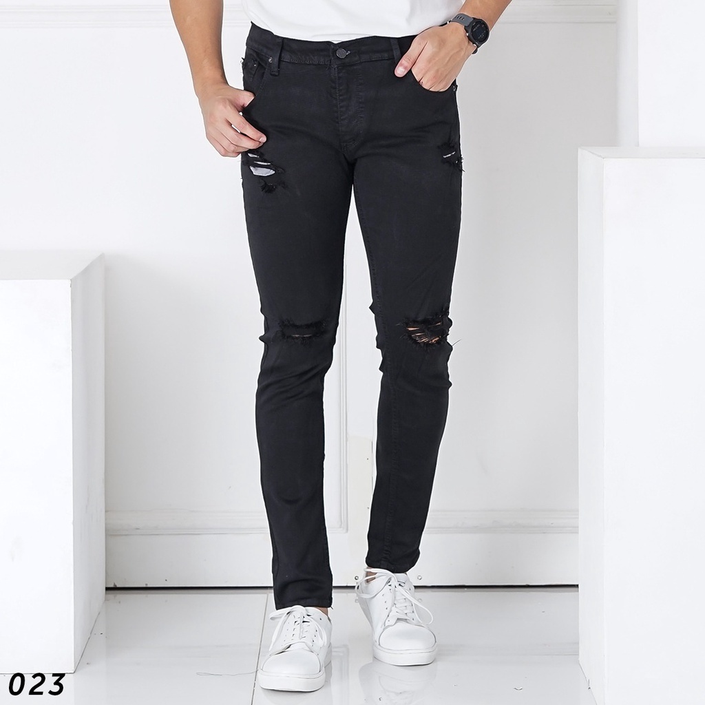 HSRM - 106 Skinny Jeans Full Black Ripped Celana Jeans Pria Hitam Sobek Soft Jeans Strech 29-34