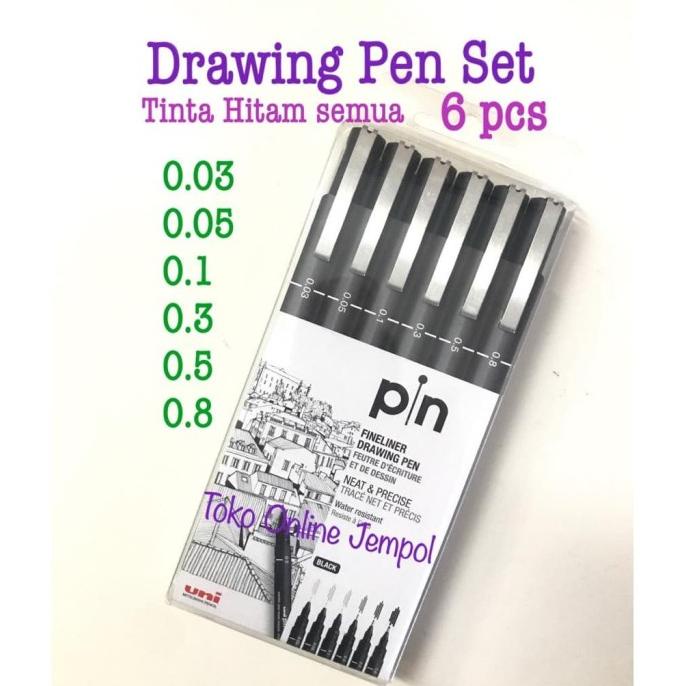

Hitam Set 6 buah Fineliner Drawing Pen PIN Hitam 234600 pen ATK0866UN