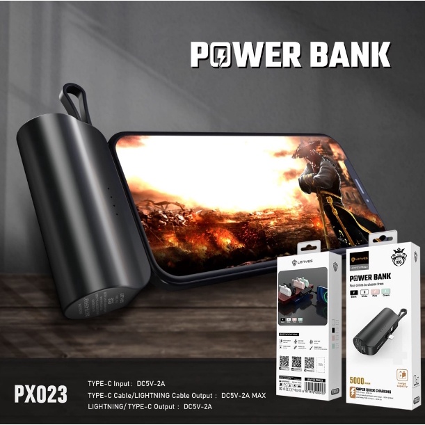 Powerbank mini 3in1 5000 mah 2 Output Lightning dan typec plus stand bisa sambil nonton atau gaming PX023 PX024 LENYES