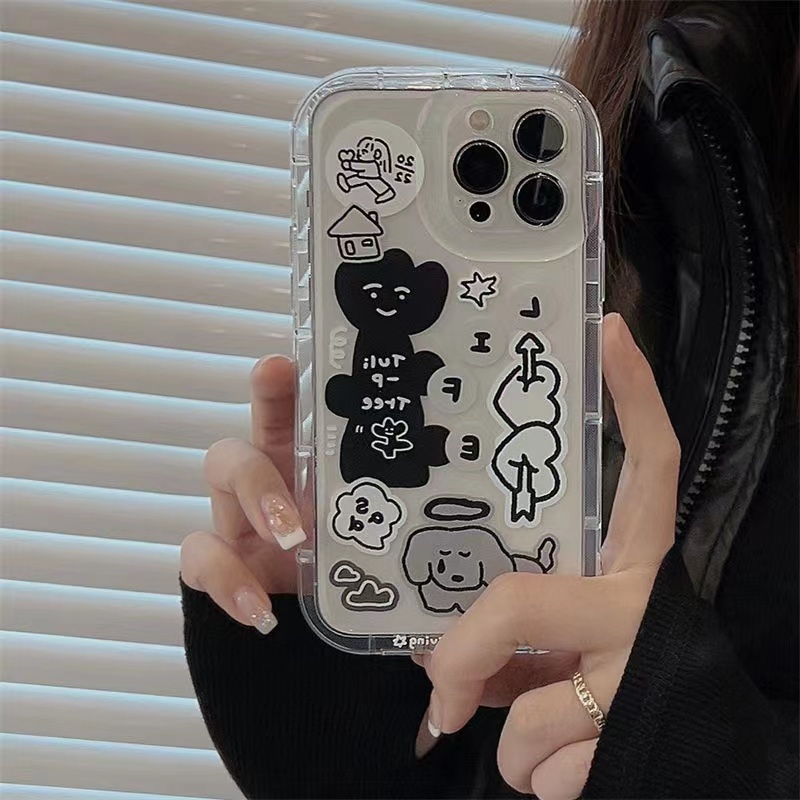 IPHONE Ins Pola Puppy Cocok Untuk Iphone14 14pro 14plus 13 13mini 13pro 13prm iPhone12 7Plus 8Plus Xr XS 13 12mini Pro Max Empat Sudut Casing Ponsel Transparan Tahan Guncangan