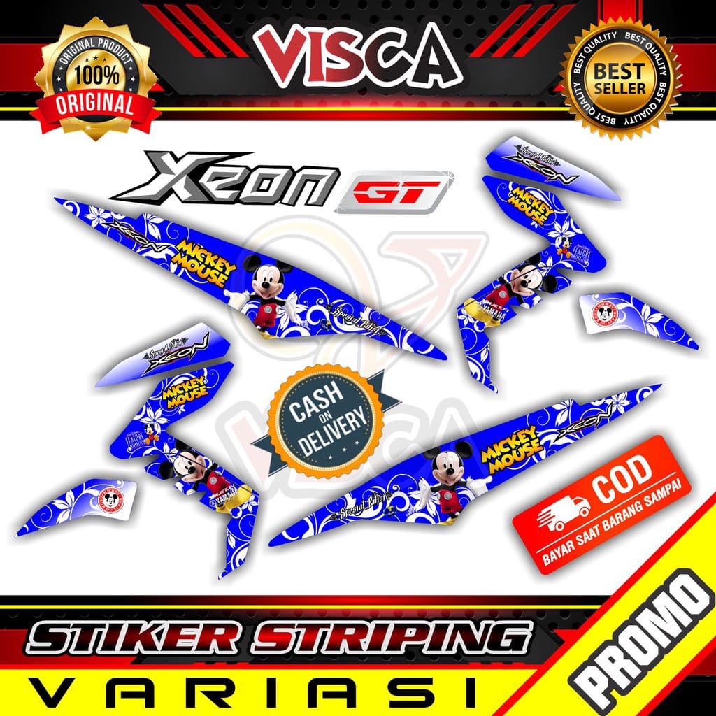 COD / Bayar Ditempat Striping Lis Xeon Gt Stiker Motor Yamaha Xeon Gt Striping Hologram Xeon Mickey