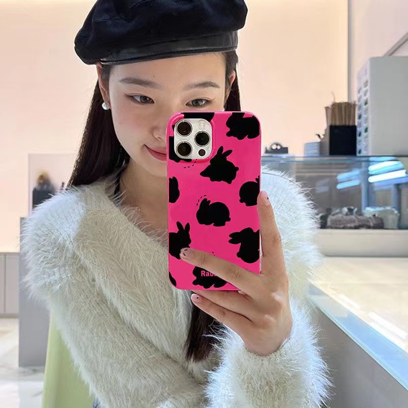 IPHONE Ins Pola Bayangan Kelinci Cocok Untuk Iphone14 14pro 14plus 13 13mini 13pro 13prm iPhone12 7Plus 8Plus Xr XS 13 12mini Pro Max Empat Sudut Casing Ponsel Tahan Guncangan