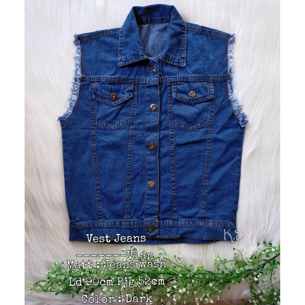 Rompi Jeans Jaket Vintage Wanita Denim Vest Vian Vest Outfit Terbaru Wanita