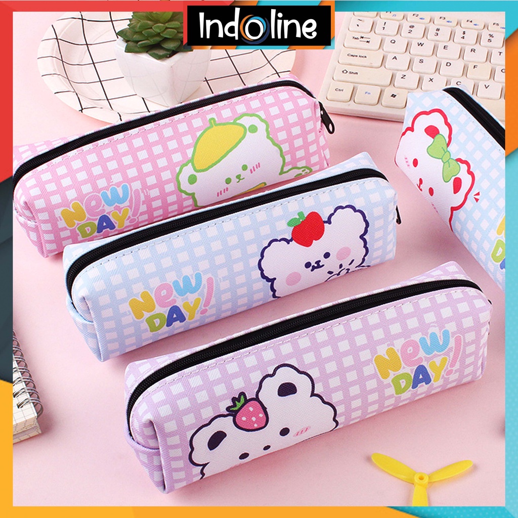

✔️ Tas Pensil Tempat Alat Tulis Motif Beruang New Day Fashion Korea Import COD