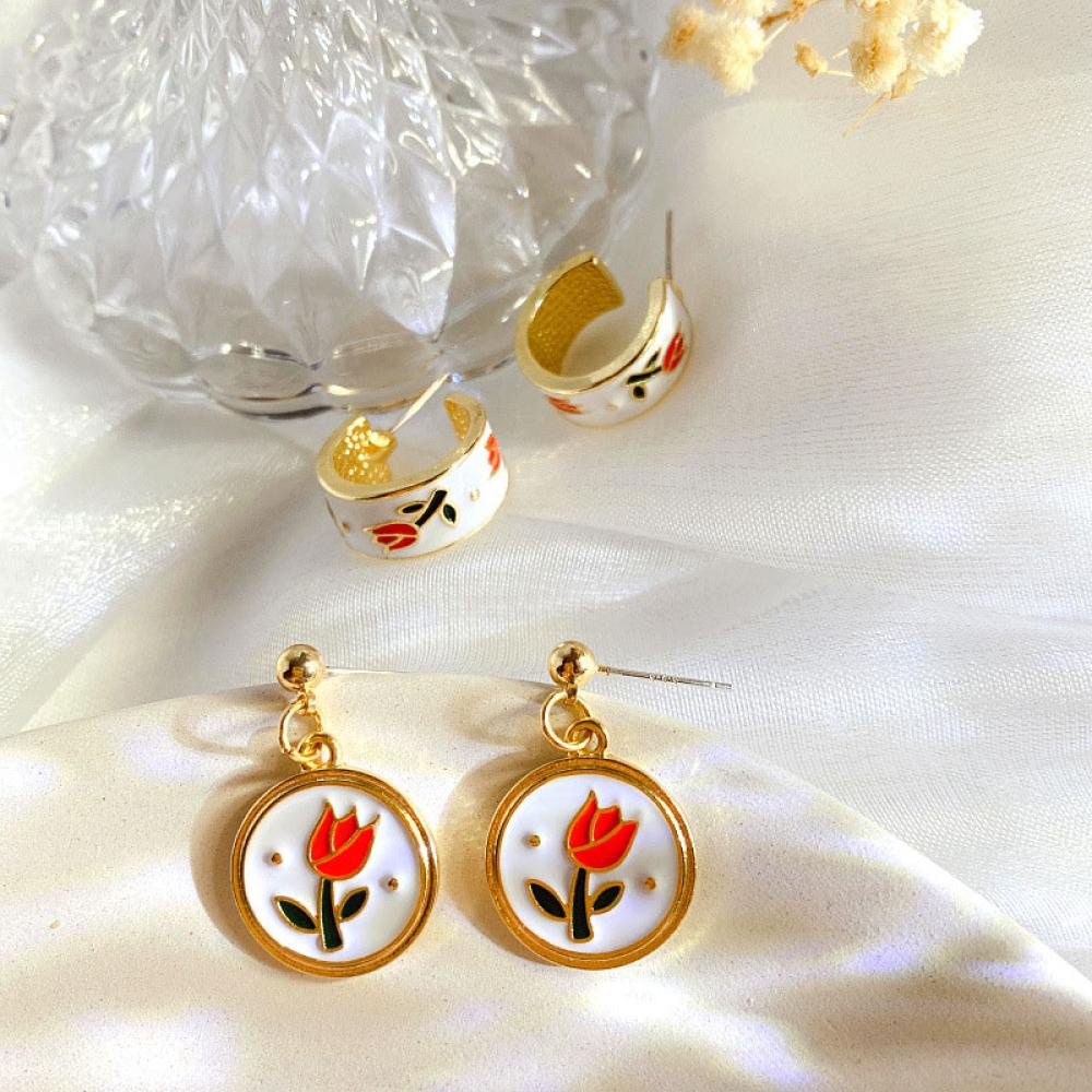 Timekey Jarum Perak Retro Sederhana Anting Bunga Tulip Mode Sederhana Anting Ringan Wanita Elegan Earing Ear Studs J7K3