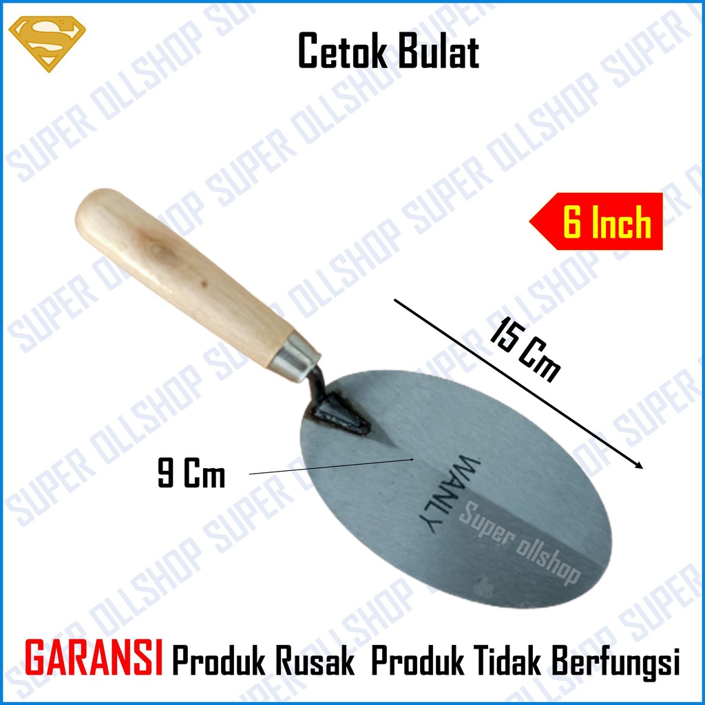 Sendok Semen Gagang Kayu Bulat 6 inch 7 inch / Cetok Semen Galur Skop Kecil