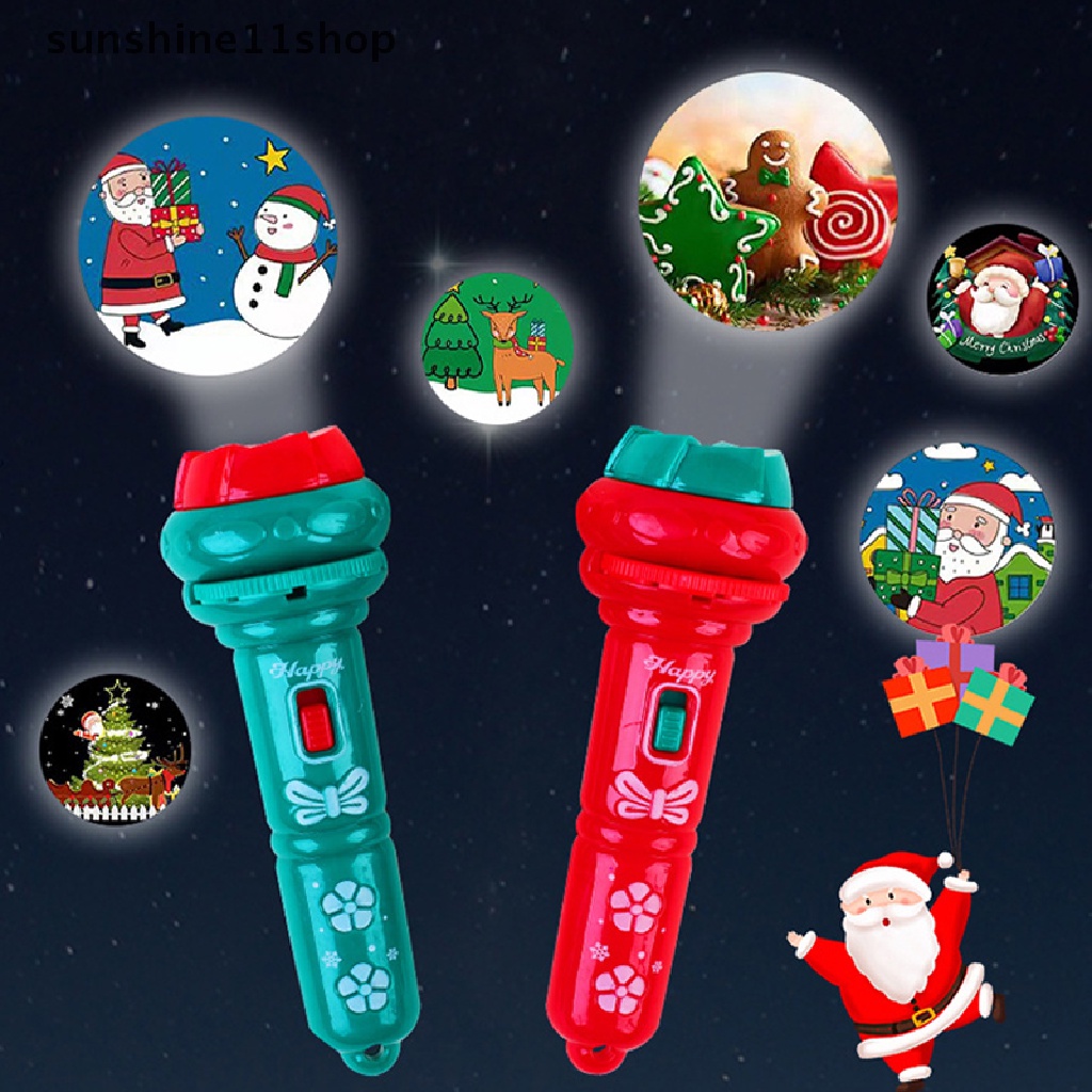 Sho 1Set Senter Proyeksi Natal Multi-Fungsional Portable Motif Kartun Lucu Glowing Mainan Edukasi Dini Untuk Anak Dekorasi Xmas N