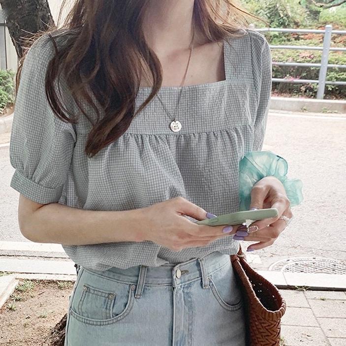 ✓ [MONICA]Atasan lengan pendek Korean Style puff lengan