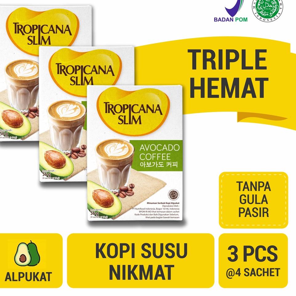 

❂ Triple Pack - Tropicana Slim Avocado Coffee 4 Sachet - Kopi Susu Nikmat Bebas Gula Pasir ▲