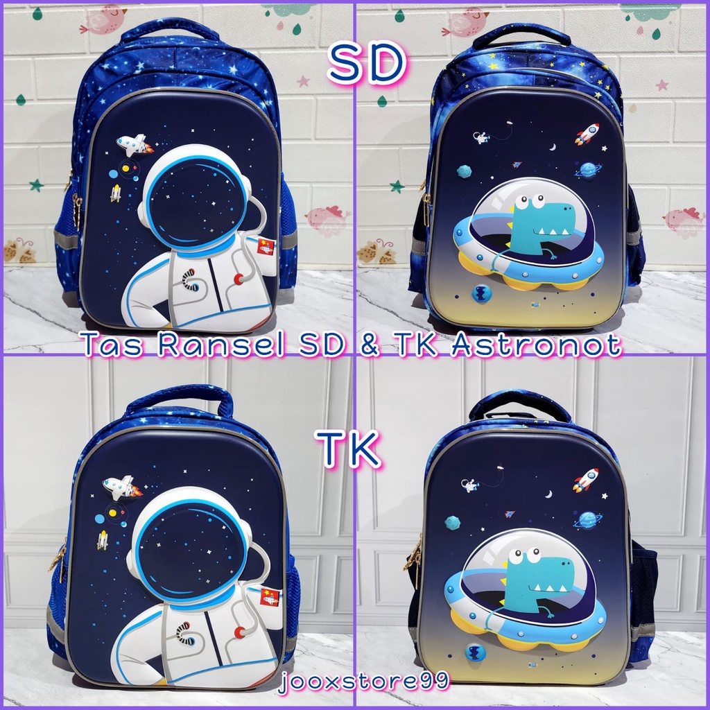 Tas Sekolah Ransel Anak SD dan TK Motif Timbul 3D Gambar Astronot Tas Import Anak Laki - Laki Backpack Anak Cowo