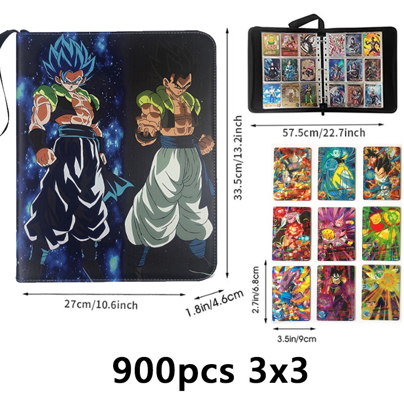 3x3 900 Pcs Kartu Holder Dragon Ball Anime Game Binder Card Holder Kelas Atas Bahan PU Son Goku Kakarotto Zipper Album Buku Kapasitas Koleksi Folder Mainan Anak Hadiah