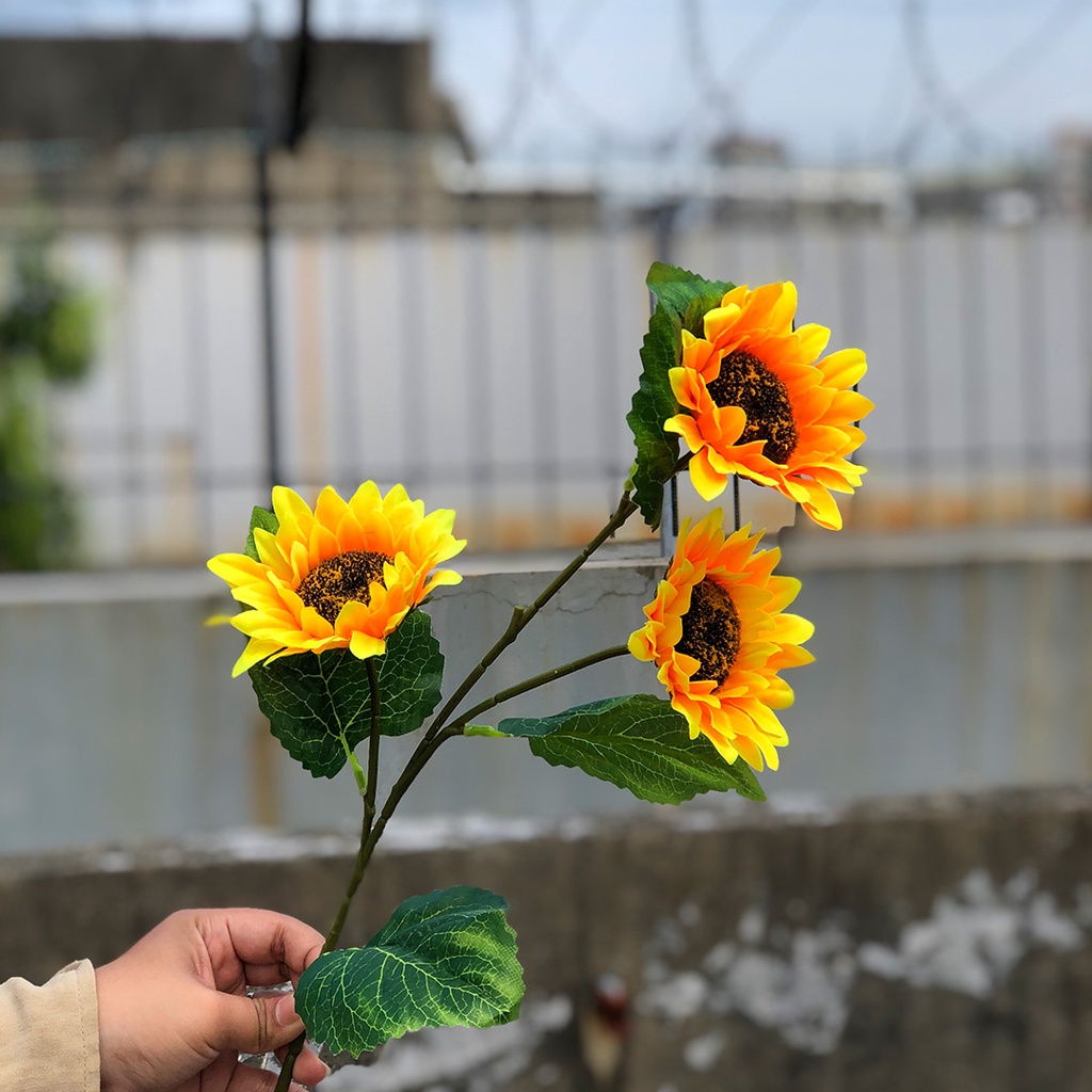 Bunga Matahari Artifical Plastik Hiasan Kuntum Satu Kuntum Tiga Sunflower Hias Tangkai Buket Jumbo Dekorasi Azaglery PBP161