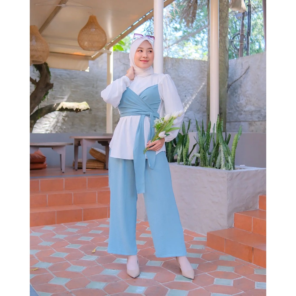 ONE SET CRINKLE / AGATHA SET ( ATASAN + CELANA ) / STELAN WANITA CASUAL KOREAN STYLE