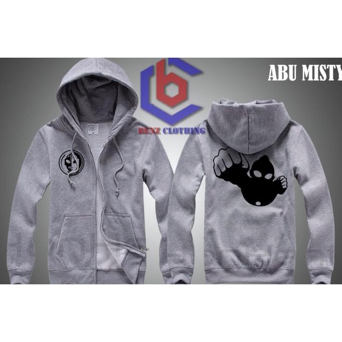 Jaket Hoodie Sweater Ultraman Outerwear Pria Wanita Zipper Resleting Depan Polos Sablon Polyflek Kor