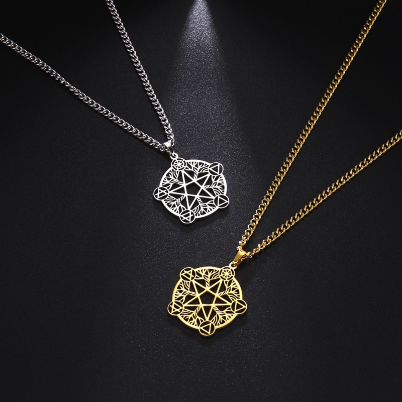 Tetragrammaton Penyihir Pentacles Stainless Steel Kalung Wanita Pentagram Necklace Jewelry Accesorios