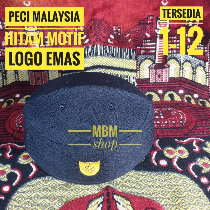 Peci malaysia Kopyah Malaysia Hitam Motif Logo Kuning