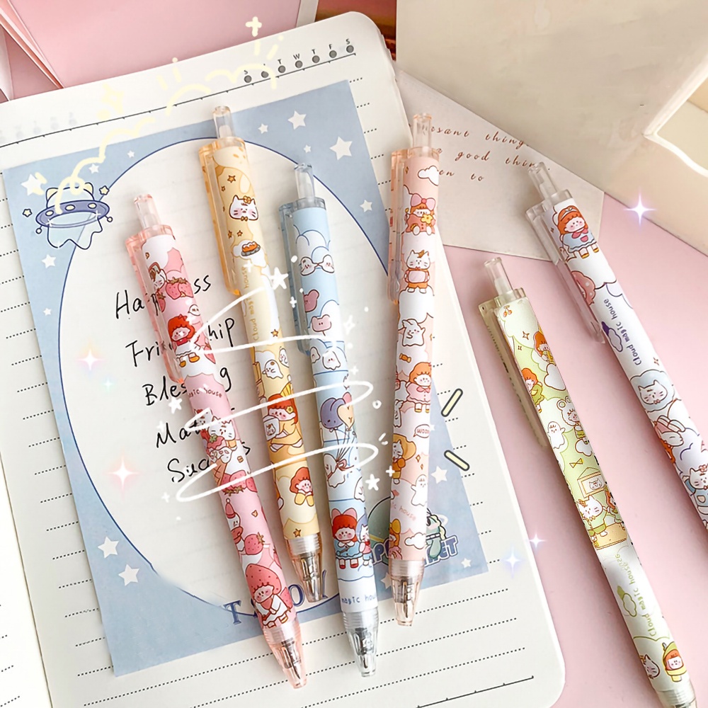 [Warna Random] 0.5mm Kartun Lucu Gel Pulpen Untuk Siswa Indah Menulis Halus Hitam Netral Pena Kreatif Tekan Jenis Netral Pen Perlengkapan Alat Tulis Kantor Sekolah
