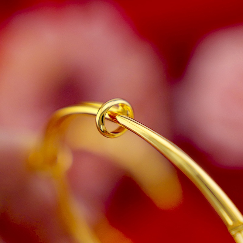 Goldkingdom Fashion Perhiasan Emas Asli Kadar 375Bangkok Aksesoris Ready Stock Wanita Tembaga Murni Gilt Vintage Bambu Matte Gelang Push-pull Gelang Dari Gas Mulia