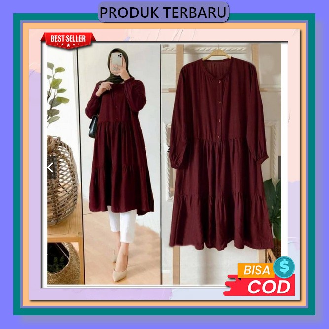 Tunik Salur Wanita / Tunik Korea Salur Vneck / Tunik Cantika Basic Ananda Busui Friendly Kemeja Pest