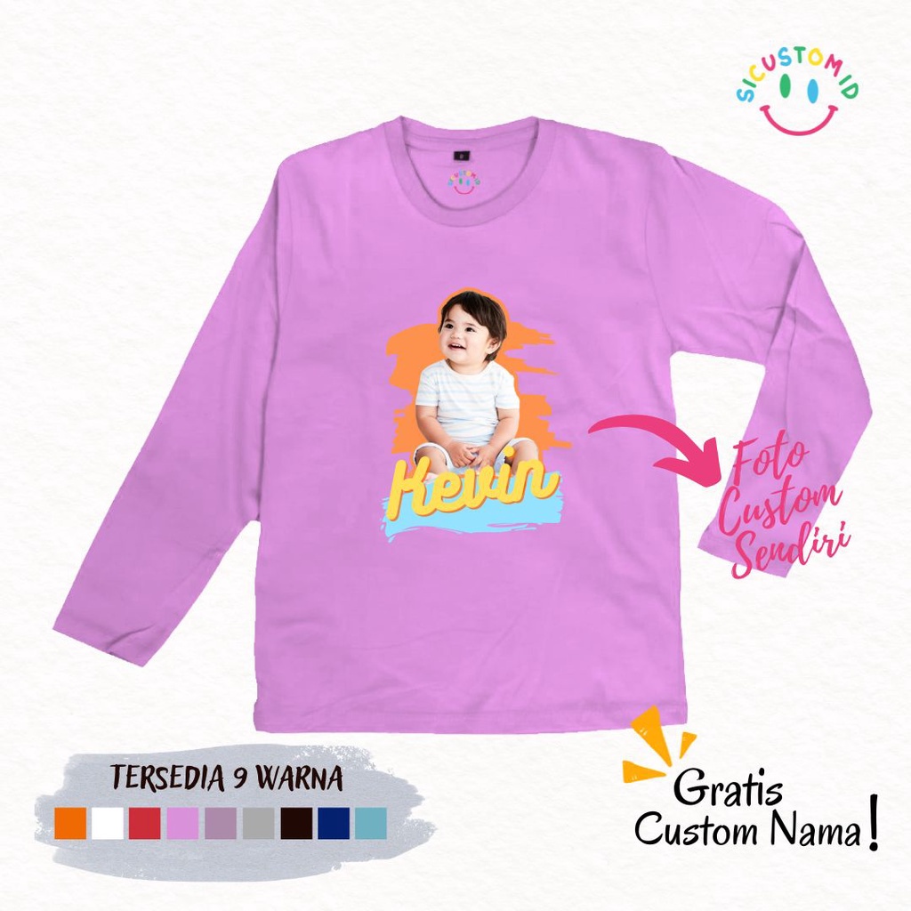 TERLARIS BAJU KAOS ANAK TANGAN PANJANG GRATIS CUSTOM FOTO + NAMA