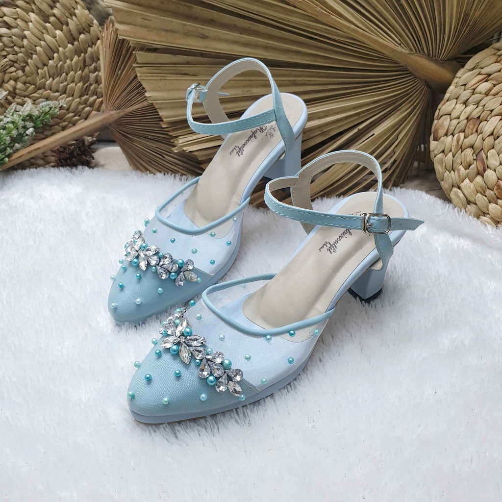 Sepatu wedding pesta cantik babyblue 7cm tahu