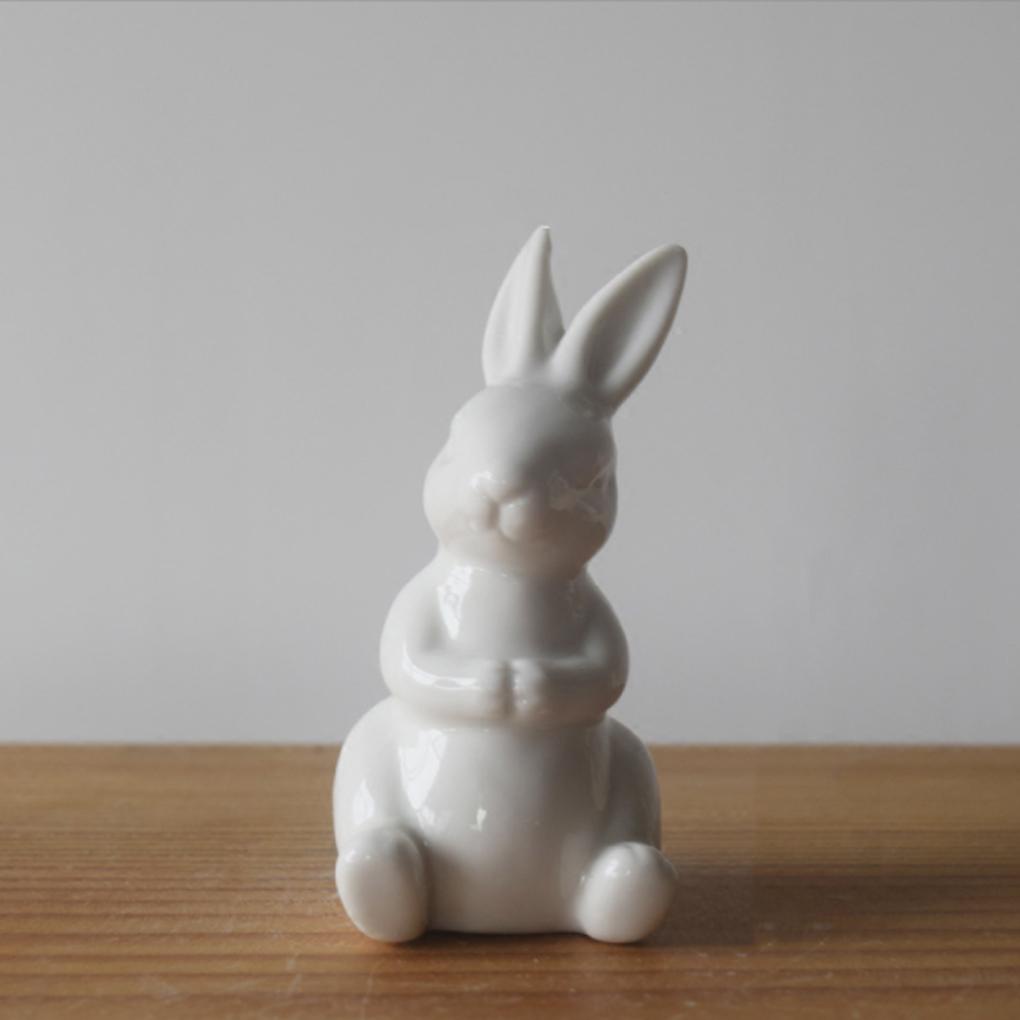 Huit Patung Keramik Bunny Figure Kelinci Putih Hewan Ornamen Hare Lucu Desktop Handmade Patung Meja Dekorasi Rumah Hadiah Kado