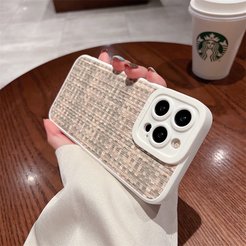 IPHONE Pola Kulit Anyaman Flat 3D Simple Cocok Untuk Phonecase Iphone11 12 13 14 Pro Max 7 8 Plus X XS XR XS Max Airbag Sarung Case Anti Jatuh