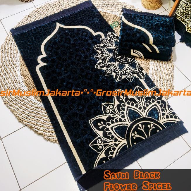 ➬ Sajadah Turki Hitam Motif Bunga/Sajadah Bulu Premium Tebal Murah ➲