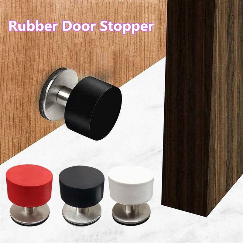 Self Adhesive Mute Doorstopper Gagang Jendela Rumah Crash Pad Stainless Steel Karet Door Stop Tahan Lama Furniture Guard Aksesoris Dinding Bantalan Pelindung Anti-Tabrakan