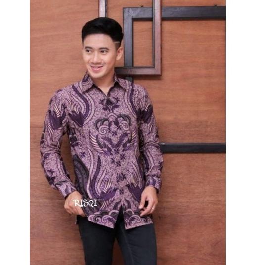 BOOMING Batik pria kemeja batik lengan panjang m l xl xxl terlaris warna ungu
