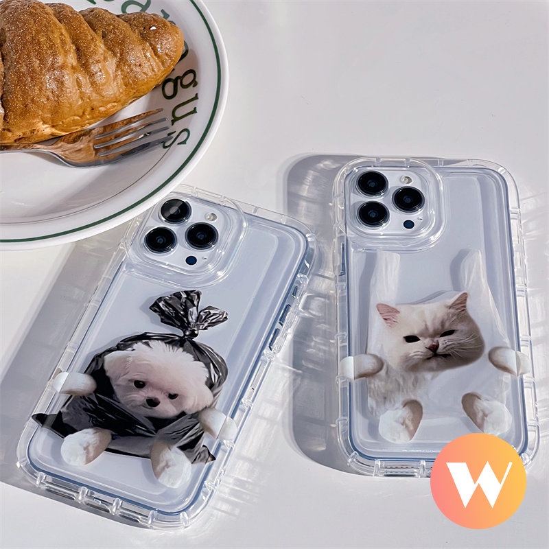 IPHONE Kartun Lucu Kucing Anjing Pasangan Soft Case Kompatibel Untuk Iphone11 14 13 12 Pro MAX XR 6 7 8 6S Plus X XS MAX Bening Shockproof Airbag Phone Cover