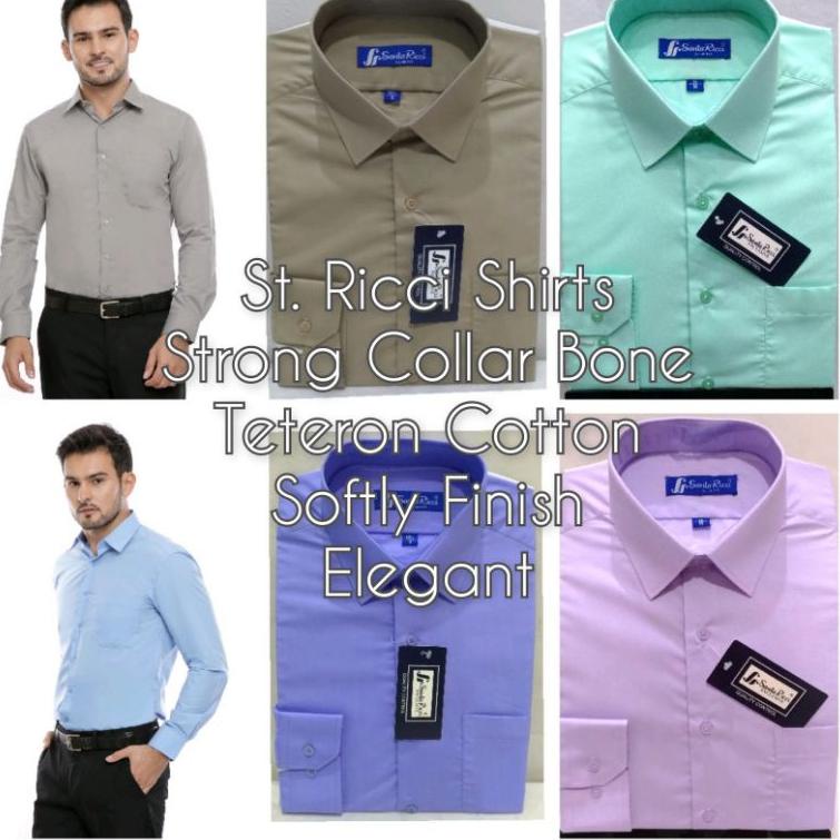STOK TERBATAS Kemeja Pria Santa Ricci Panjang Polos Slimfit Hijau Biru Telur Asin Ungu Muda