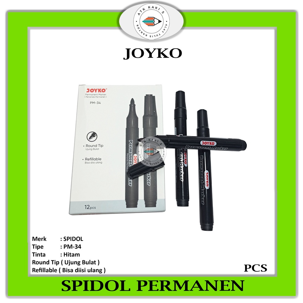 

JOYKO - Spidol Permanent PM - 34 - Black - Mudah Diisi Ulang - Pcs