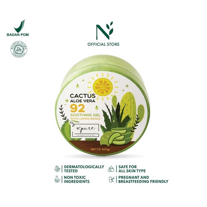 NPURE Cactus Aloe Vera Soothing Gel - 300gr | ❤ jselectiv ❤ Gel Pelembap Aloe Vera NPURE ORI✔️ BPOM✔️ HALAL✔️COD✔️