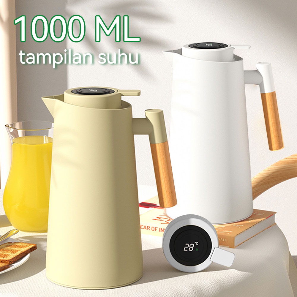 1000ml Thermos Air Panas Jug Coffee Pot Thermos Air Panas Pot Thermal Flask suhu layar Hitam/putih/Hijau