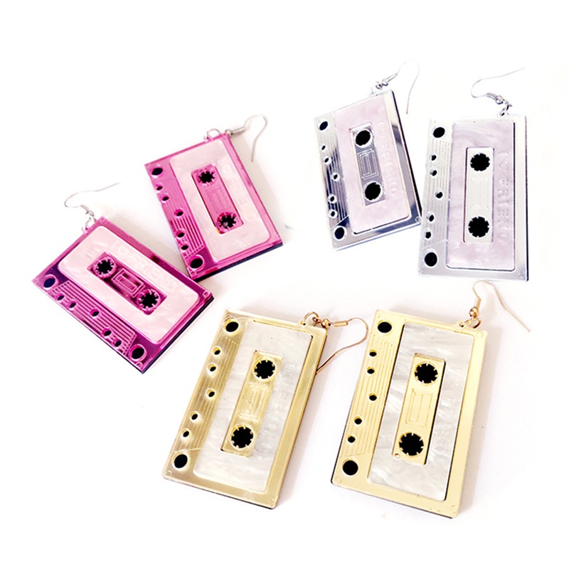 [AYBx] Baju Kaos Distro Pria Wanita Lengan Pendek Kaset Kepribadian Tape Menjuntai Anting Bahan Akrilik Punk Anting Lucu Untuk Wanita