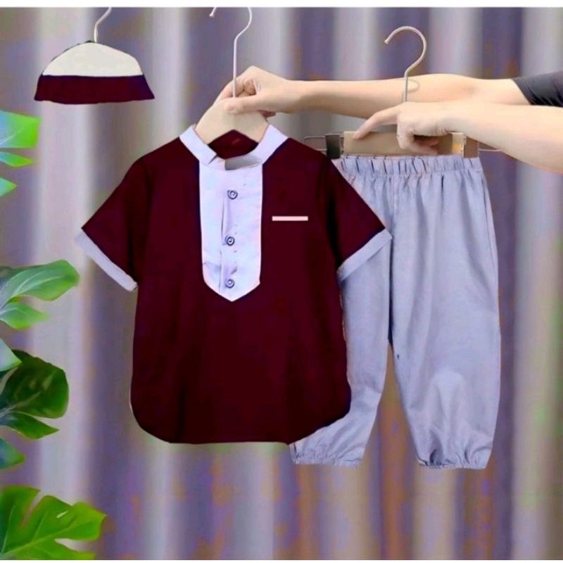 Promo setelan koko pakistan anak free peci usia 1-10 tahun/baju koko anak/kurta anak/jubah anak/pakaian muslim/koko pakistan