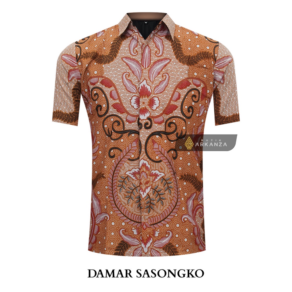 BATIK ARKANZA Motif DAMAR SASONGKO Hem Atasan Kemeja Baju Batik Premium Pria Cowok Laki Laki Slimfit Full Lapis Furing Tangan Lengan Panjang Lengan Pendek Original Asli Solo Laweyan