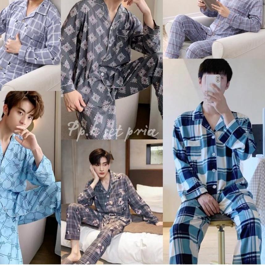 Discount Today Setelan pp piyama cowok kancing star/baju tidur pria/piyama dewasa/piyama import gros