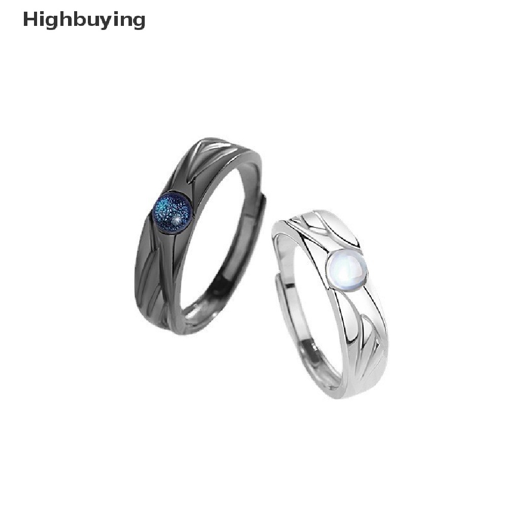 Hbid Cincin Pasangan Malaikat Dan Setan Hitam Dan Putih Pasangan Mahasiswa Tren Terbuka Cincin retro moonstone Pasangan Cincin Glory