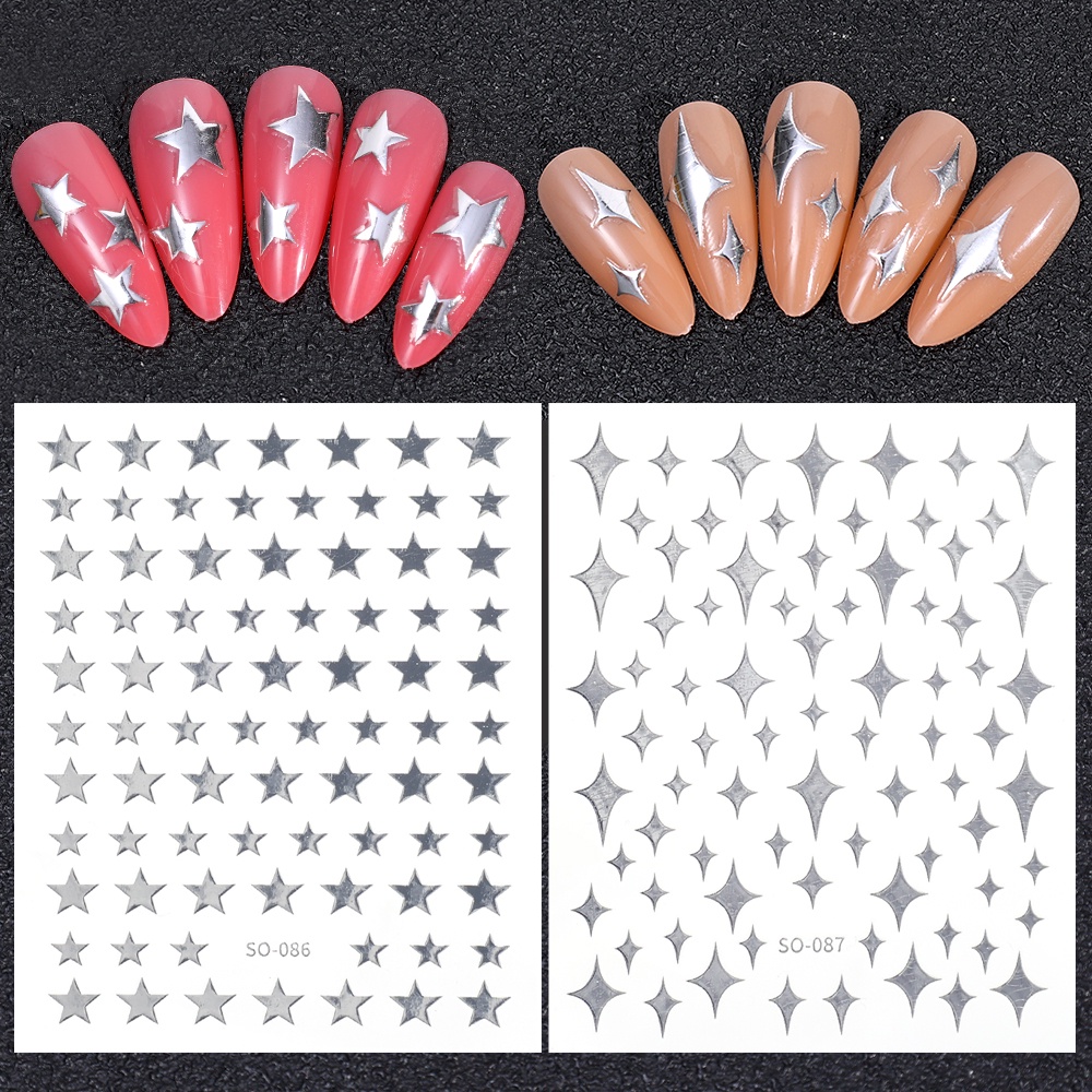 Stiker Kuku Manikur Bintang Profesional Dengan Dukungan Perekat Sederhana Perak Pentagram Nail Art Stiker DIY Nail Art Patch