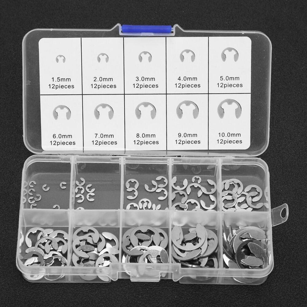 Populer 120pcs Klip E Luar Circlip Washer Assortment Kit 304stainless Steel M1.5 - M10mm