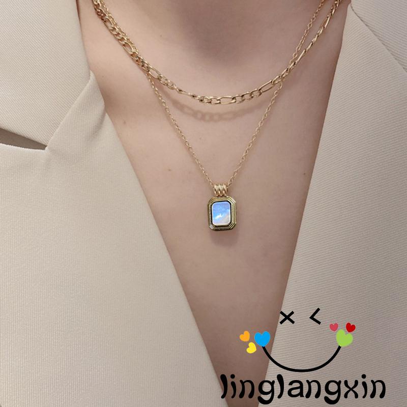 Llx-kalung Rantai Tulang Selangka Kasual Pesta Double Layered Permata Tergantung